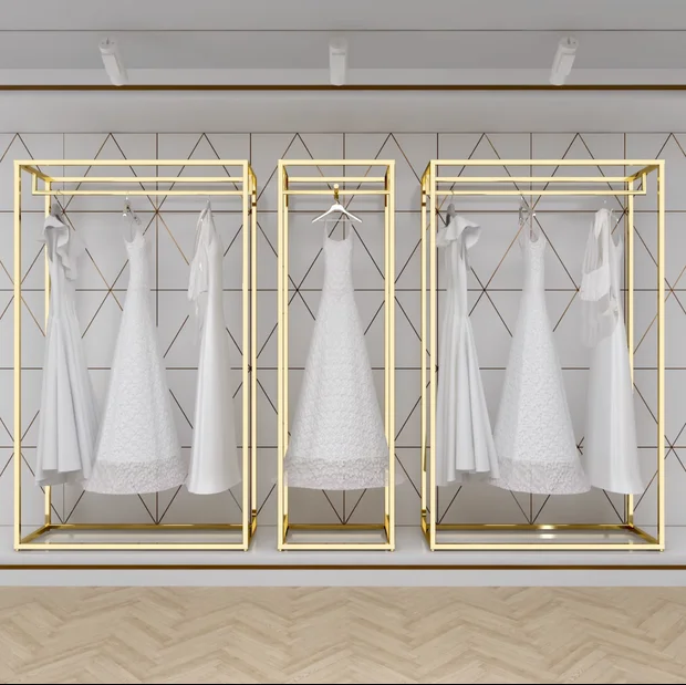 Vestuvinė suknelė stovas, aukštos klasės display rack, grindų montuojamas aukso skirta studio suknelė stovo, geležies Drabužių parduotuvė kailis rūbams Nuotrauka 2