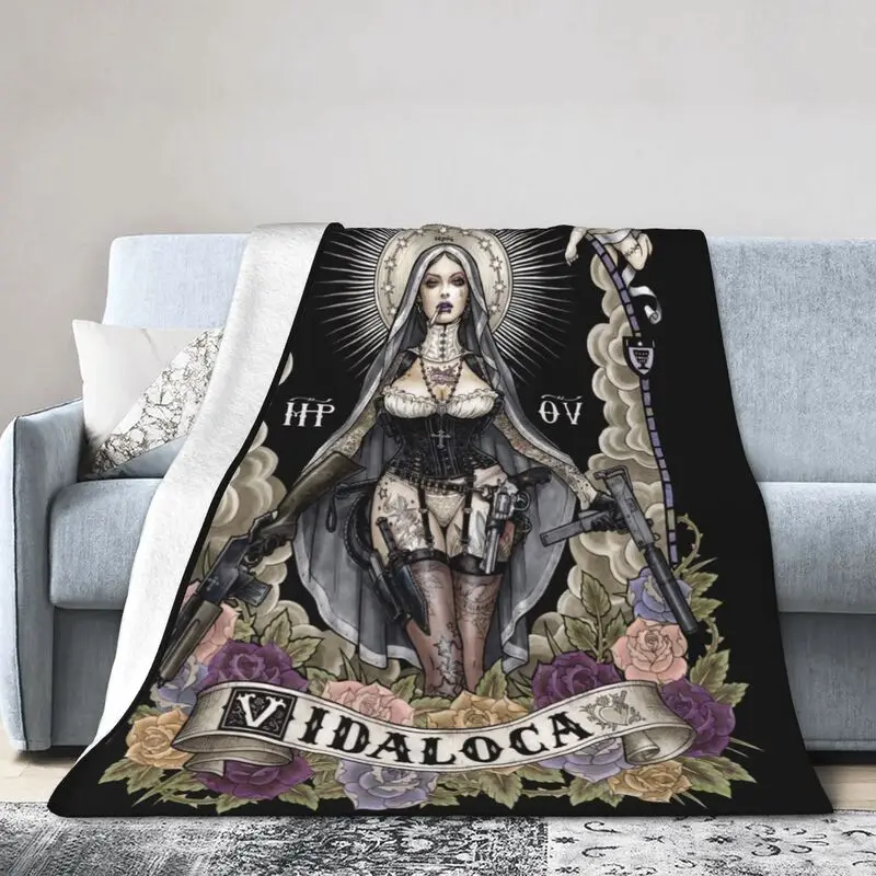 Santa Muerte Antklodės Kvėpuojantis Flanelė Rudenį Streetwear Lady Šventojo Mirties Meksikos Kaukolė Mesti Antklodę už Sofos Namuose Lova 1 Nuotrauka 0