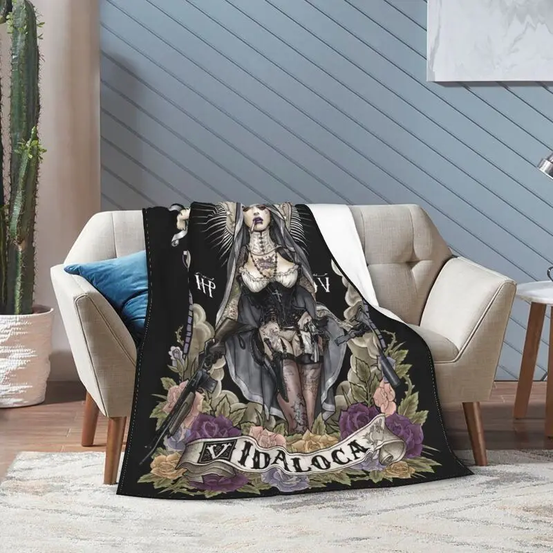 Santa Muerte Antklodės Kvėpuojantis Flanelė Rudenį Streetwear Lady Šventojo Mirties Meksikos Kaukolė Mesti Antklodę už Sofos Namuose Lova 1 Nuotrauka 1