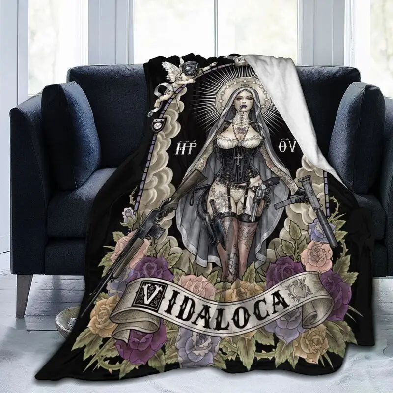 Santa Muerte Antklodės Kvėpuojantis Flanelė Rudenį Streetwear Lady Šventojo Mirties Meksikos Kaukolė Mesti Antklodę už Sofos Namuose Lova 1 Nuotrauka 2