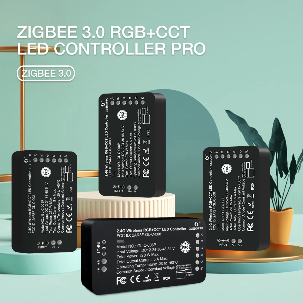 Gledopto Zigbee 3.0 Smart Home DC12-54V Pro RGBCCT/RGBW LED Juostos Valdiklis Suderinamas Su APP/Alexa Balso/RF Nuotolinio Valdymo Nuotrauka 0