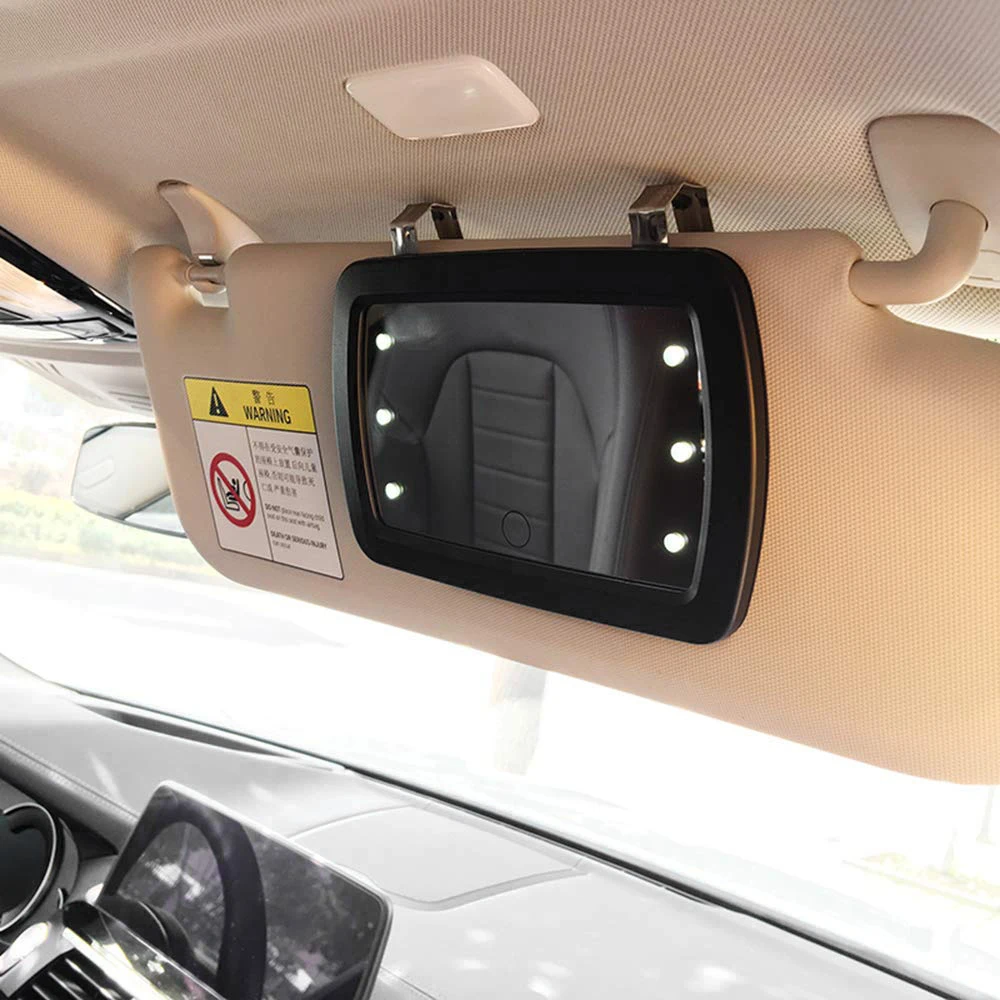 Automobilio Saulės Skydelis Veidrodis su LED Šviesos Makiažas Saulės, apsauga nuo saulės Kosmetiniai Veidrodėliai Įrašą sudaro Veidrodis su Spauda Ekrano Moterims Nuotrauka 1